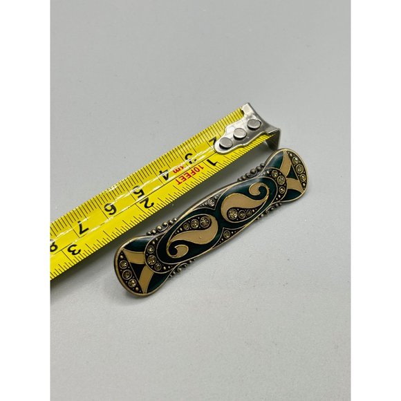 Vtg Pierre Bex Style Pin Brooch Art Deco Inspired Black Gold Tone w Rhinestones - Picture 7 of 7